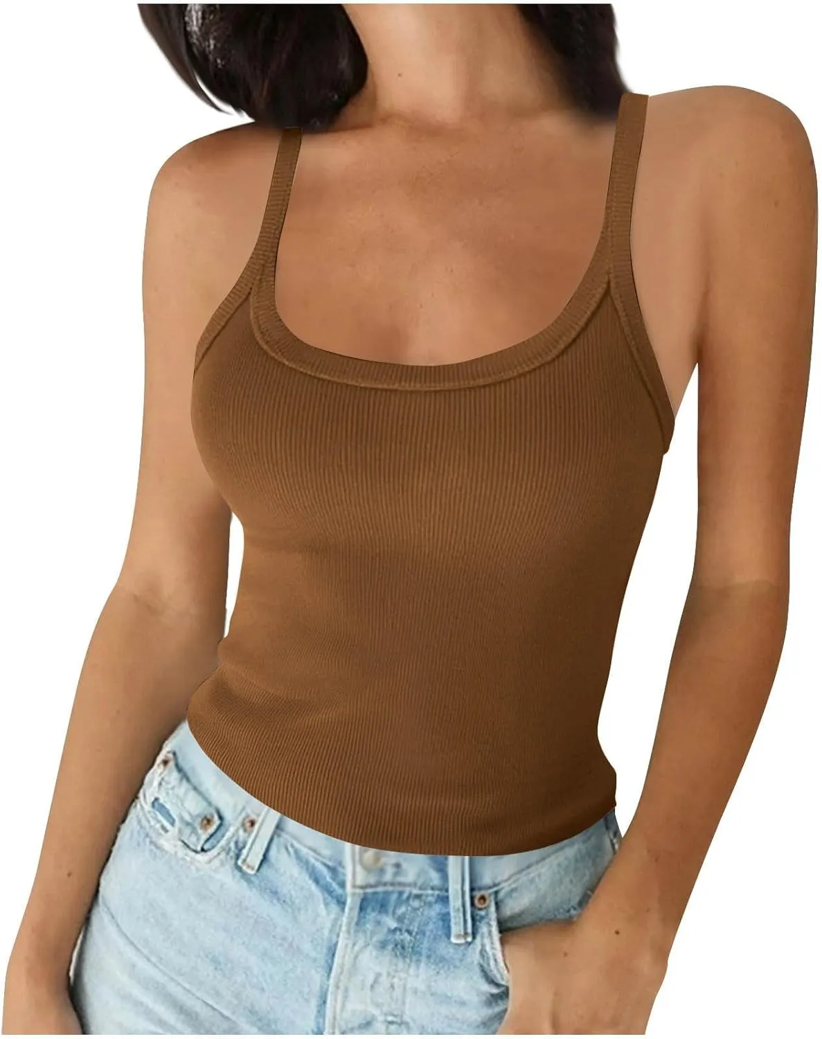 Women's 2025 Summer Tank Tops Ribbed Knit Slim Sleeveless Camisole Shirts Spaghetti Strap Trendy Casual Basic Blouse