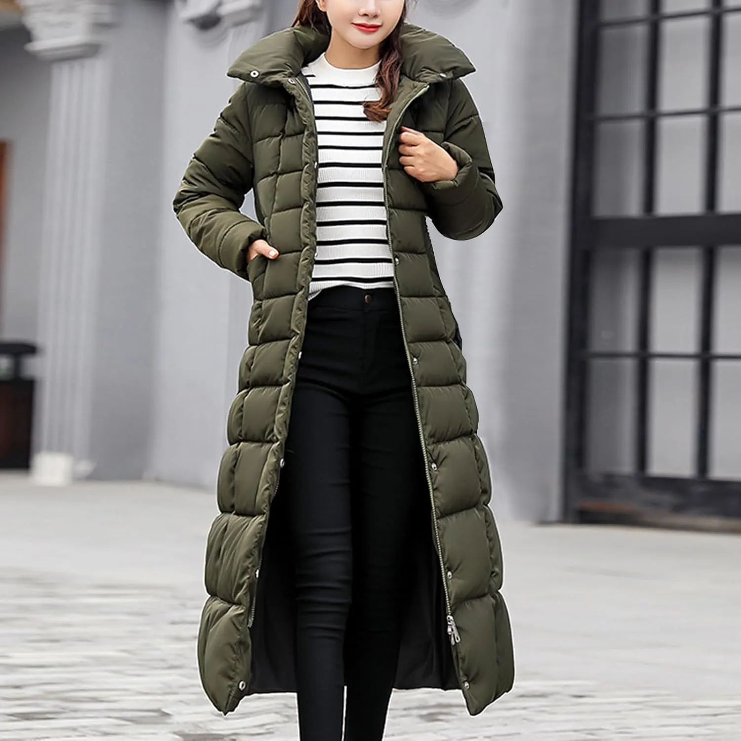 Women's Hooded Thickened Long Down Jacket Maxi Down Parka Puffer Coat Winter Warm with Faux Fur Hooded Cotton Coats