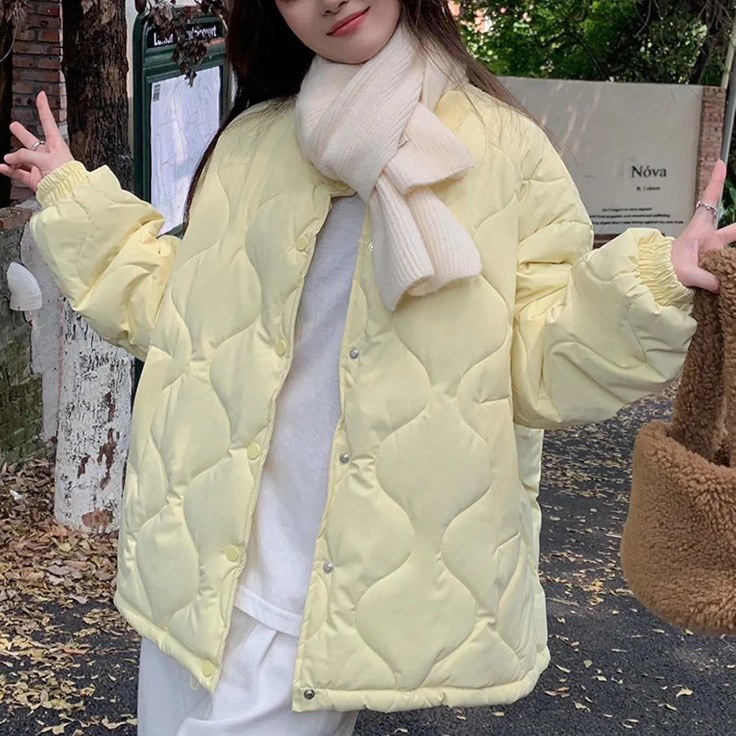 Women's Lightweight Winter Coats Thickened Comfy Long Sleeve Puffer Down Jackets Cute Padded Quilted Jacket Outerwear