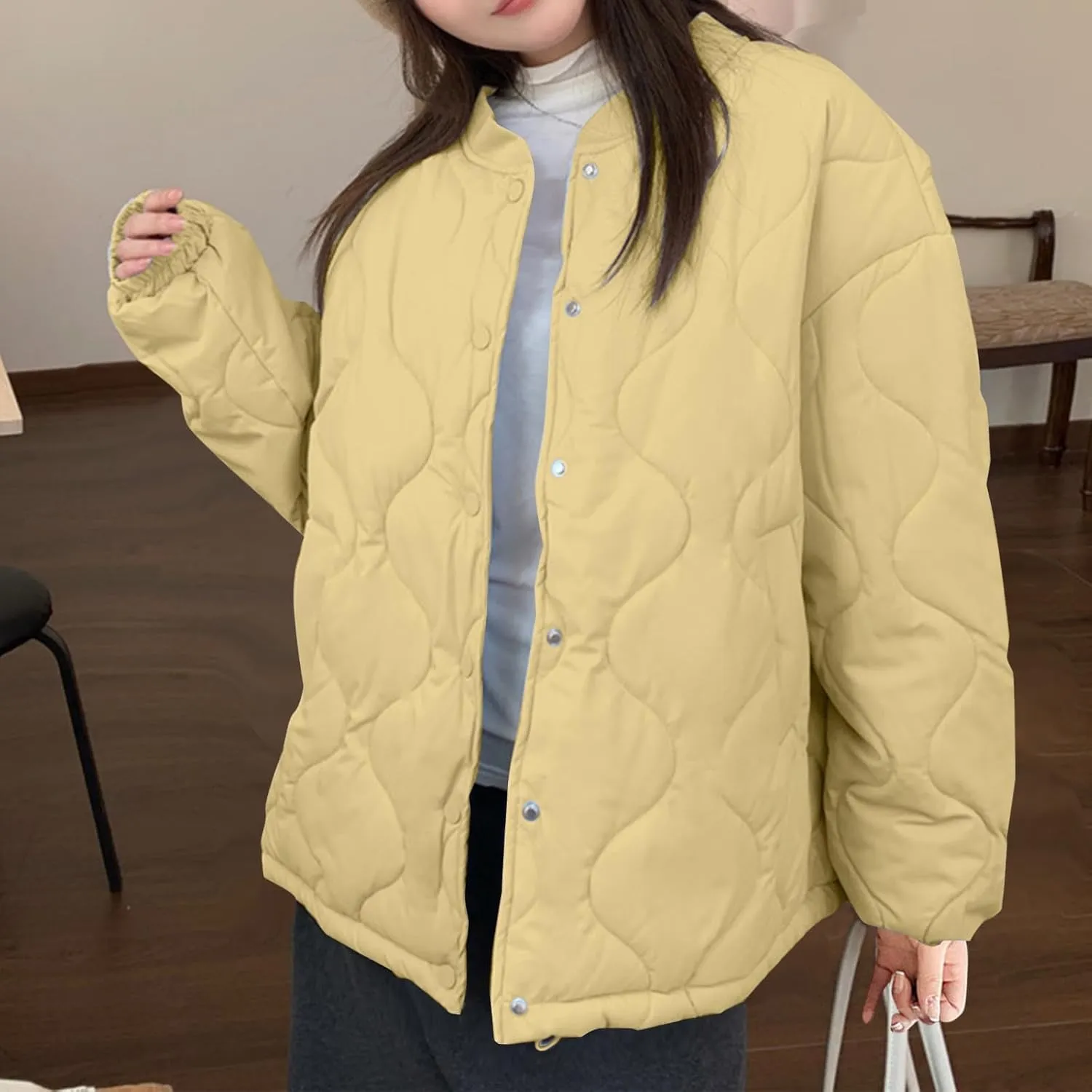 Women's Lightweight Winter Coats Thickened Comfy Long Sleeve Puffer Down Jackets Cute Padded Quilted Jacket Outerwear