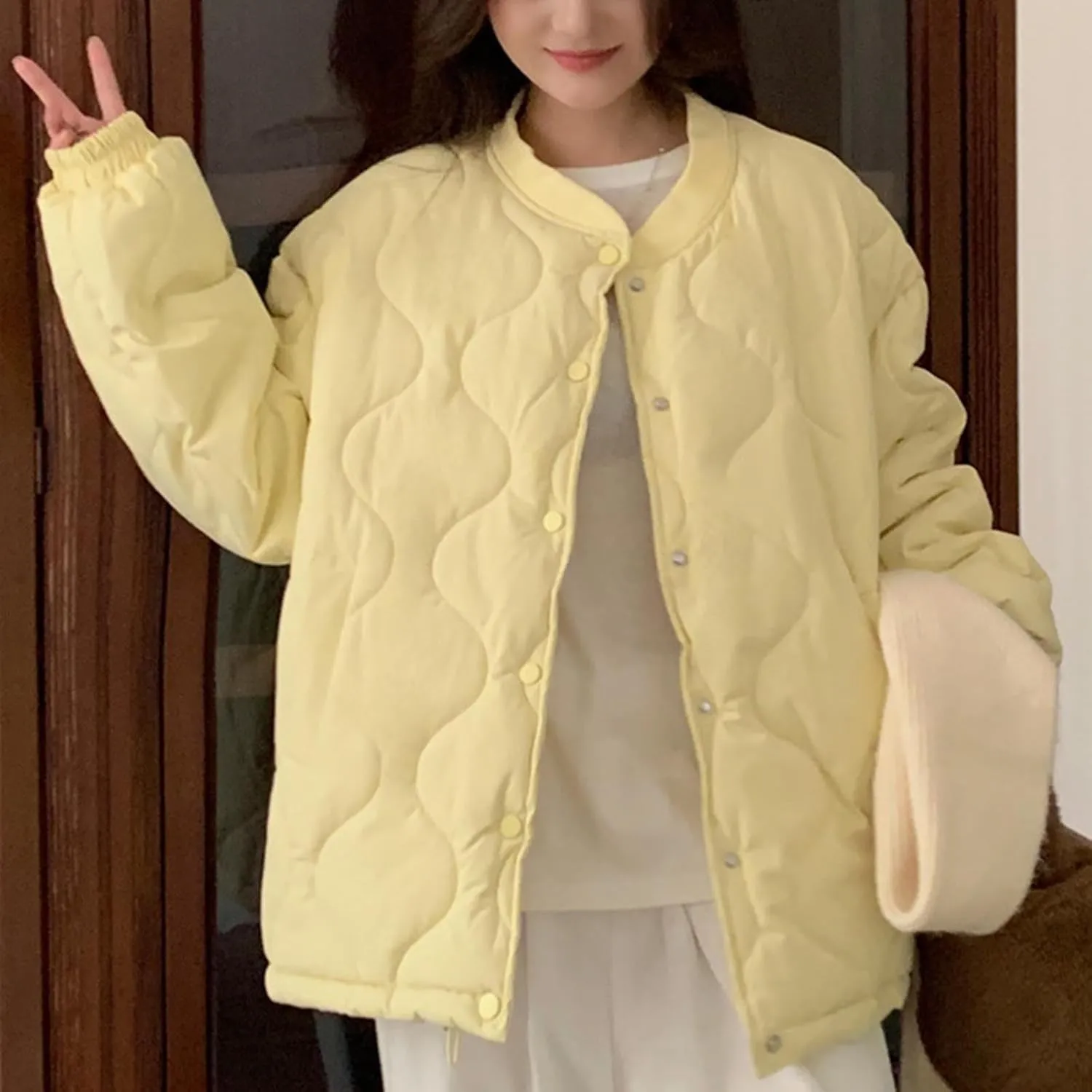 Women's Lightweight Winter Coats Thickened Comfy Long Sleeve Puffer Down Jackets Cute Padded Quilted Jacket Outerwear