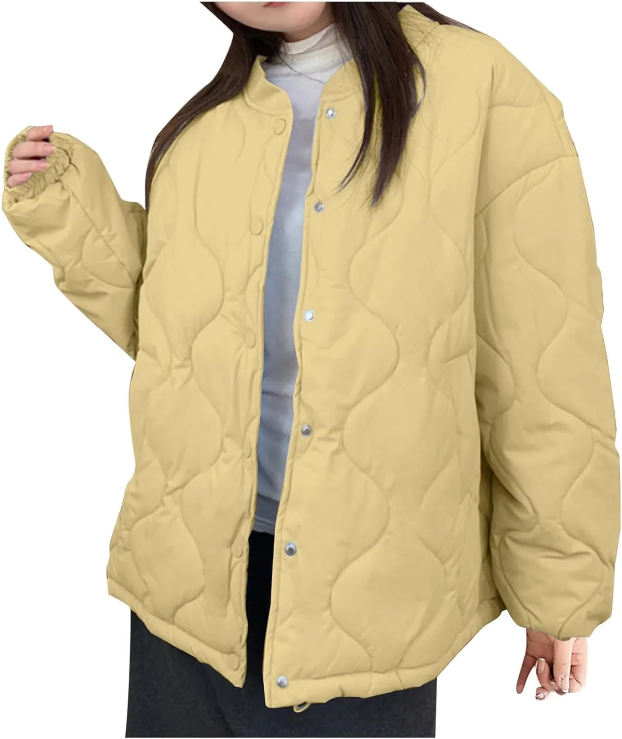 Women's Lightweight Winter Coats Thickened Comfy Long Sleeve Puffer Down Jackets Cute Padded Quilted Jacket Outerwear