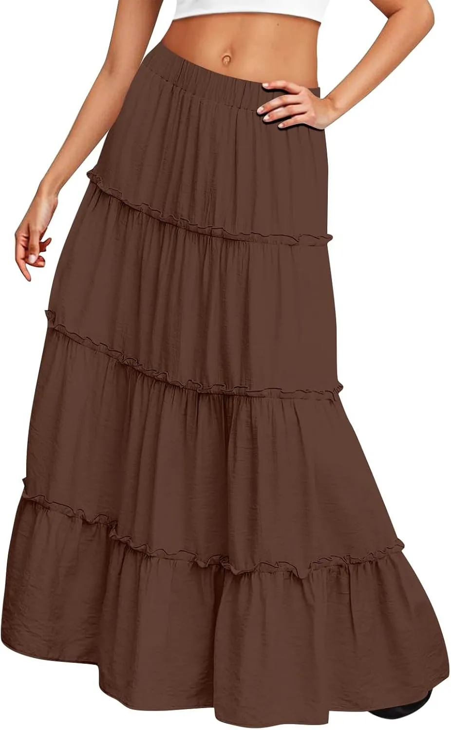 Womens Maxi Skirt Boho Tiered Long Skirts Summer Trendy A Line Ruffle Maxi Skirts Casual Resort Wear with Pockets