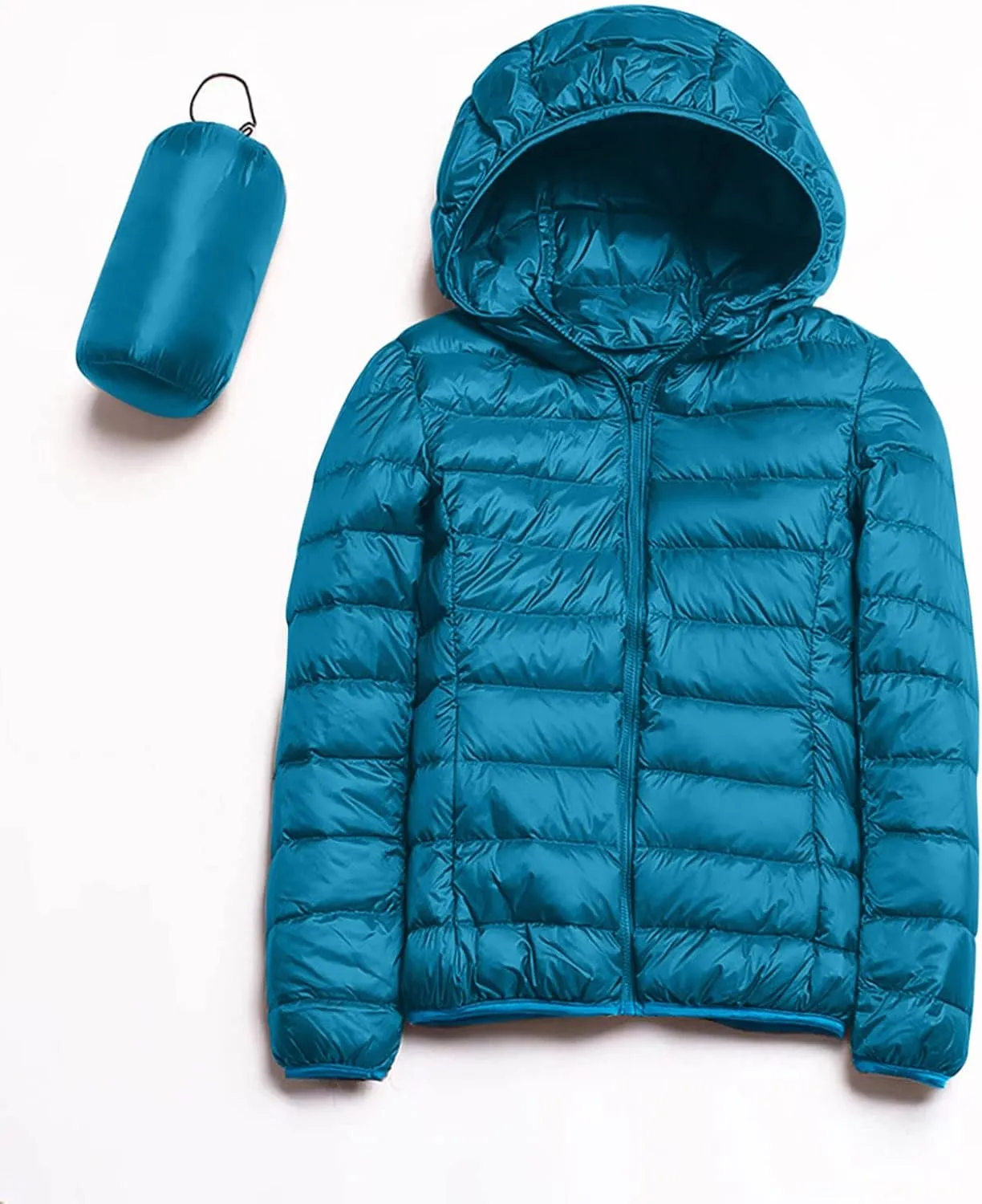 Women's Packable Puffer Jacket Lightweight Hoodie Down Jacket Full Zip Quilted Outwear Puffer Coat with Pockets