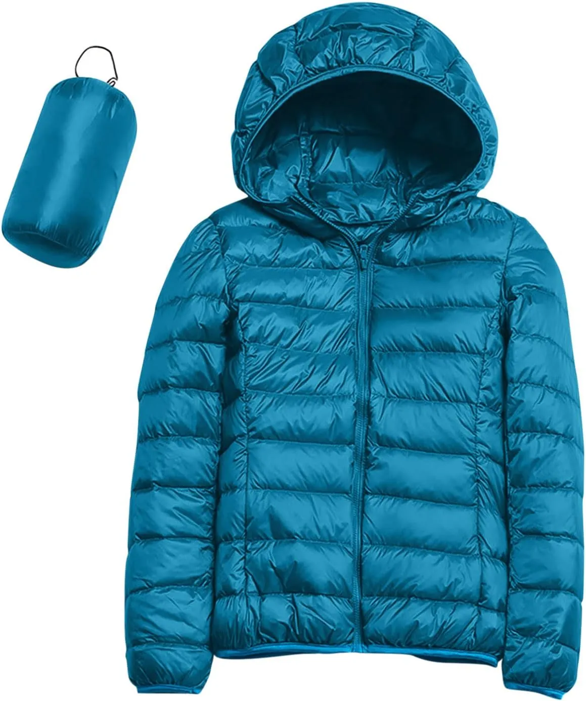 Women's Packable Puffer Jacket Lightweight Hoodie Down Jacket Full Zip Quilted Outwear Puffer Coat with Pockets