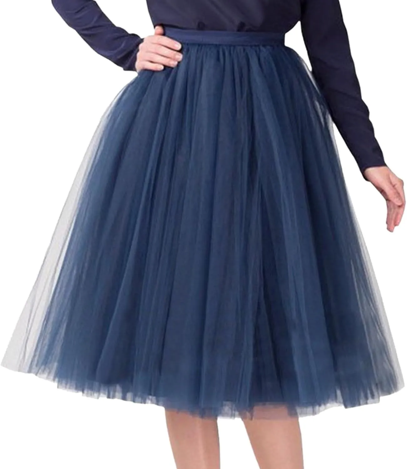 Women's Summer Casual Loose Trendy Elastic High Waist Solid Color Fluffy Mesh Party Flowy A-Line Latin Skirts, M-XL