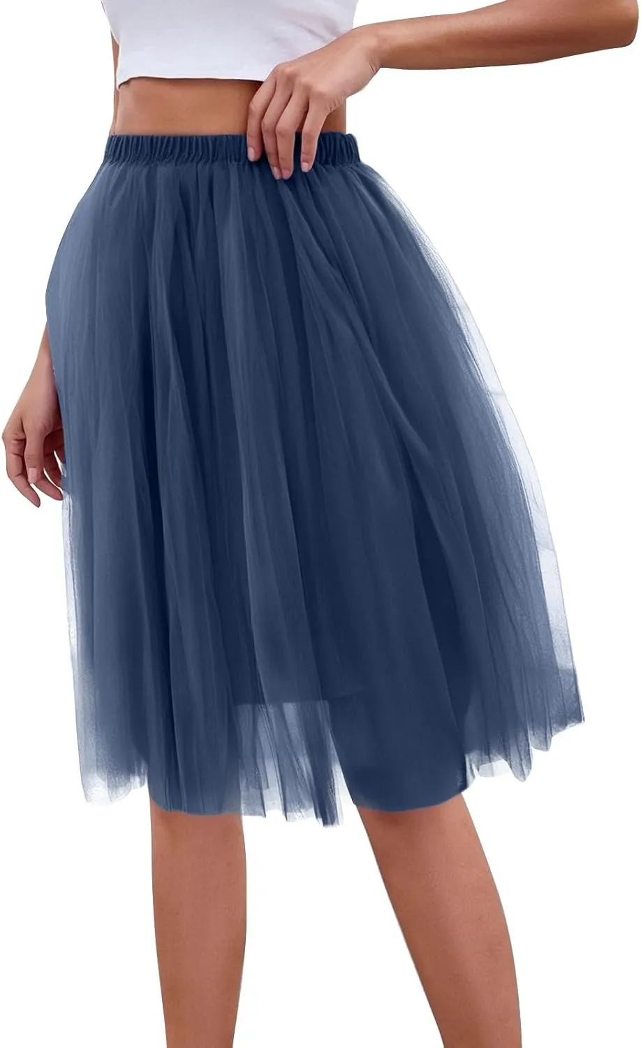 Women's Summer Casual Loose Trendy Elastic High Waist Solid Color Fluffy Mesh Party Flowy A-Line Latin Skirts, M-XL