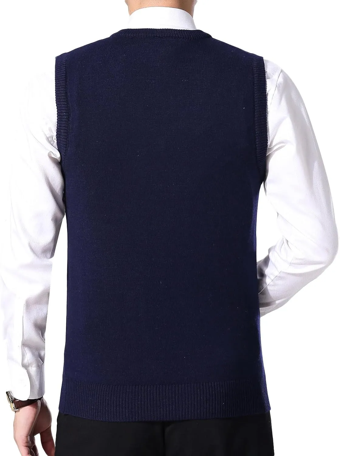 ZUEVI Men's Sweater Vest Classic V-Neck Knitted Pullover Sweaters Tops Sleeveless Relaxed Fit Knitwear Vests