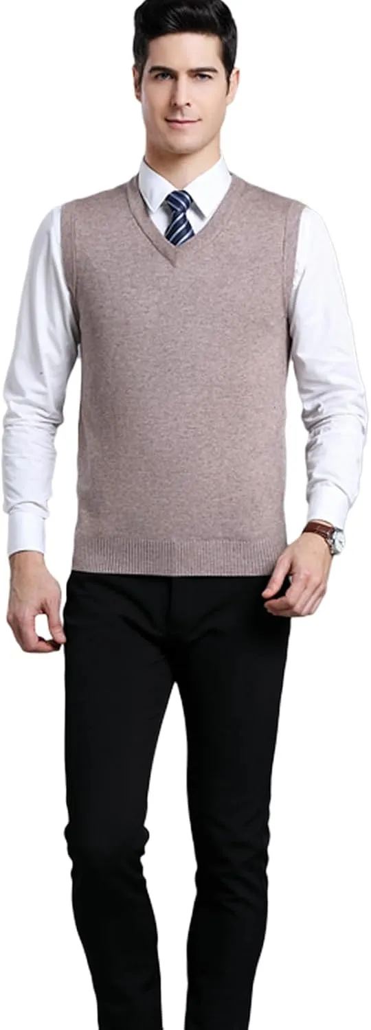 ZUEVI Men's Sweater Vest Classic V-Neck Knitted Pullover Sweaters Tops Sleeveless Relaxed Fit Knitwear Vests